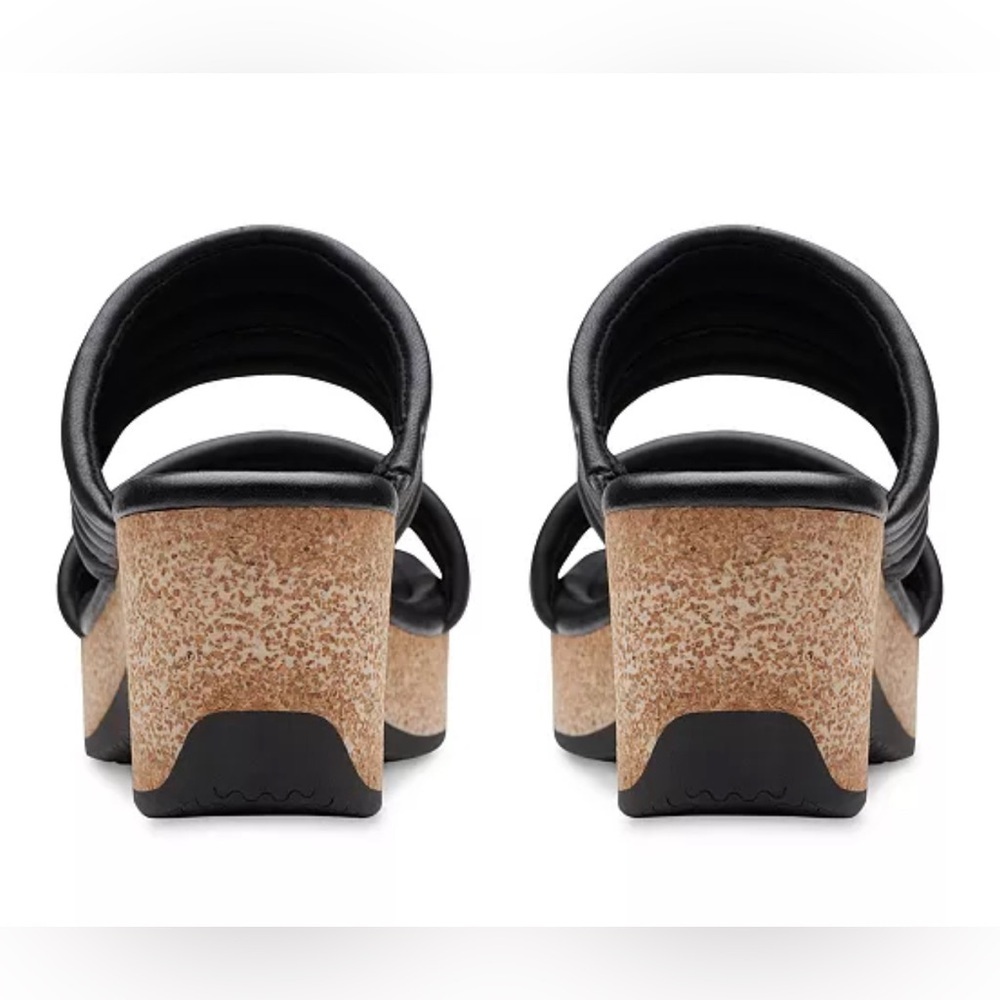 CLARKS Women's Chelseah Path Slide Wedge Leather Sandals Black Size 8 AUTHENTIC - Picture 3 of 7